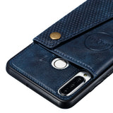 For Huawei P30 lite/nova 4E Double Buckle Non-slip Shockproof Cell Phone Case with Card Slot Bracket blue