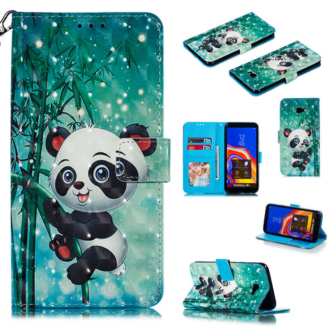 For Samsung J4+/J4 PLUS Cool 3D Coloured Painted PU Magnetic Clasp Wallet Phone Case with Bracket Lanyard Climbing bamboo panda