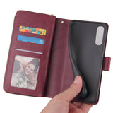 For Samsung A10/A20/A30/A50/A30S/A50S Pu Leather  Mobile Phone Cover Zipper Card Bag + Wrist Strap Red wine