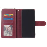 For Samsung A10/A20/A30/A50/A30S/A50S Pu Leather  Mobile Phone Cover Zipper Card Bag + Wrist Strap Red wine