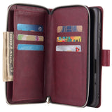 For Samsung A10/A20/A30/A50/A30S/A50S Pu Leather  Mobile Phone Cover Zipper Card Bag + Wrist Strap Red wine