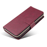 For Samsung A10/A20/A30/A50/A30S/A50S Pu Leather  Mobile Phone Cover Zipper Card Bag + Wrist Strap Red wine