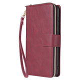 For Samsung A10/A20/A30/A50/A30S/A50S Pu Leather  Mobile Phone Cover Zipper Card Bag + Wrist Strap Red wine