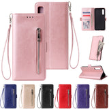 For Samsung A7 2018-A750 Solid Color PU Leather Zipper Wallet Double Buckle Protective Case with Stand & Lanyard Rose gold