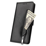 For Samsung A7 2018-A750 Solid Color PU Leather Zipper Wallet Double Buckle Protective Case with Stand & Lanyard black
