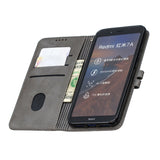 For Redmi 7A Denim Pattern Solid Color Flip Wallet PU Leather Protective Phone Case with Buckle & Bracket red