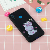 For HUAWEI Y7 2019 Cute Coloured Painted TPU Anti-scratch Non-slip Protective Cover Back Case with Lanyard black