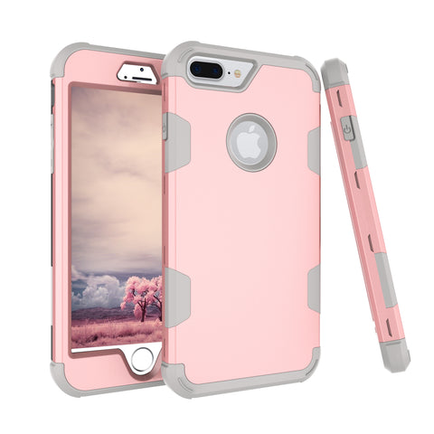 For iPhone 7 plus PC+ Silicone 2 in 1 Hit Color Tri-proof Shockproof Dustproof Anti-fall Protective Cover Back Case Rose gold + gray