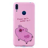 For HUAWEI Y7 2019 Cute Coloured Painted TPU Anti-scratch Non-slip Protective Cover Back Case with Lanyard Rose red