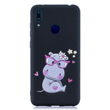 For HUAWEI Y7 2019 Cute Coloured Painted TPU Anti-scratch Non-slip Protective Cover Back Case with Lanyard black