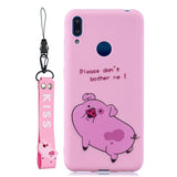 For HUAWEI Y7 2019 Cute Coloured Painted TPU Anti-scratch Non-slip Protective Cover Back Case with Lanyard Rose red