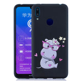 For HUAWEI Y7 2019 Cute Coloured Painted TPU Anti-scratch Non-slip Protective Cover Back Case with Lanyard black