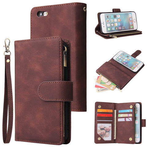 For iPhone 6 / 6S iPhone 6 plus / 6S plus iPhone 7 / 8 iPhone 7 plus / 8 plus Smart Phone Cover Coin Pocket with Cards Bracket Zipper Phone PU Leather Case Phone Cover  iPhone 6 / 6S
