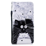 For Samsung A10S/A20S Smartphone Case PU Leather Phone Shell Lovely Cartoon Pattern Card Slots Overall Protection Black white cat