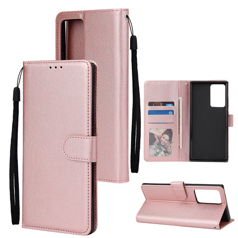For Samsung Note 20/Note 20 Ultra PU Leather Three-card Photo Frame Front Buckle Mobile Phone shell Rose gold