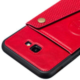 For Samsung J4 PLUS PU Protective Phone Back Case with Card Slot Bracket black