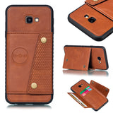 For Samsung J4 PLUS PU Protective Phone Back Case with Card Slot Bracket black