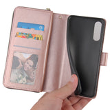 For Samsung A10/A20/A30/A50/A30S/A50S Pu Leather  Mobile Phone Cover Zipper Card Bag + Wrist Strap Rose gold
