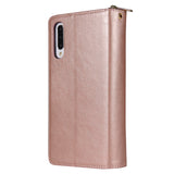 For Samsung A10/A20/A30/A50/A30S/A50S Pu Leather  Mobile Phone Cover Zipper Card Bag + Wrist Strap Rose gold