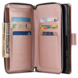 For Samsung A10/A20/A30/A50/A30S/A50S Pu Leather  Mobile Phone Cover Zipper Card Bag + Wrist Strap Rose gold