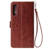 For Samsung A7 2018-A750 Solid Color PU Leather Zipper Wallet Double Buckle Protective Case with Stand & Lanyard brown