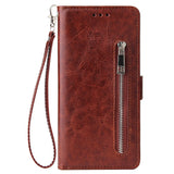 For Samsung A7 2018-A750 Solid Color PU Leather Zipper Wallet Double Buckle Protective Case with Stand & Lanyard purple