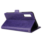 For Samsung A7 2018-A750 Solid Color PU Leather Zipper Wallet Double Buckle Protective Case with Stand & Lanyard purple