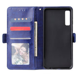 For Samsung A7 2018-A750 Solid Color PU Leather Zipper Wallet Double Buckle Protective Case with Stand & Lanyard blue