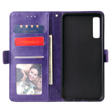 For Samsung A7 2018-A750 Solid Color PU Leather Zipper Wallet Double Buckle Protective Case with Stand & Lanyard purple