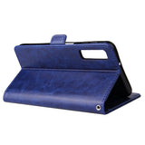 For Samsung A7 2018-A750 Solid Color PU Leather Zipper Wallet Double Buckle Protective Case with Stand & Lanyard blue