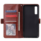 For Samsung A7 2018-A750 Solid Color PU Leather Zipper Wallet Double Buckle Protective Case with Stand & Lanyard brown