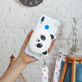 For HUAWEI Y6/Y7 Prime 2019 Cellphone Case Mobile Phone Shell Shockproof TPU Cover with Cartoon Cat Pig Panda Coin Purse Lovely Shoulder Starp  White