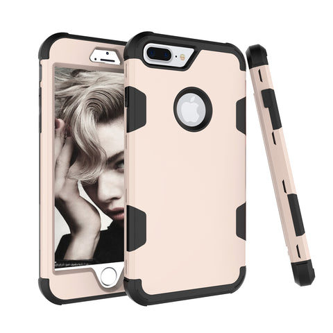 For iPhone 7 plus PC+ Silicone 2 in 1 Hit Color Tri-proof Shockproof Dustproof Anti-fall Protective Cover Back Case Gold + black