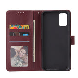 For OPPO A52/A72/A92 PU Leather Protective Phone Case with 3 Cards Slots Bracket wine red