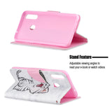 For Samsung A10S/A20S Smartphone Case PU Leather Phone Shell Lovely Cartoon Pattern Card Slots Overall Protection Red lip cat