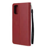 For OPPO A52/A72/A92 PU Leather Protective Phone Case with 3 Cards Slots Bracket wine red
