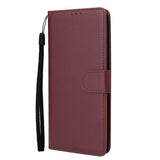 For OPPO A52/A72/A92 PU Leather Protective Phone Case with 3 Cards Slots Bracket wine red
