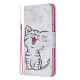 For Samsung A10S/A20S Smartphone Case PU Leather Phone Shell Lovely Cartoon Pattern Card Slots Overall Protection Red lip cat