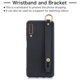 For Samsung A7 2018 Simple Solid Color Chic Wrist Rope Bracket Matte TPU Anti-scratch Non-slip Protective Cover Back Case 8 light blue