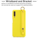 For Samsung A7 2018 Simple Solid Color Chic Wrist Rope Bracket Matte TPU Anti-scratch Non-slip Protective Cover Back Case 8 light blue