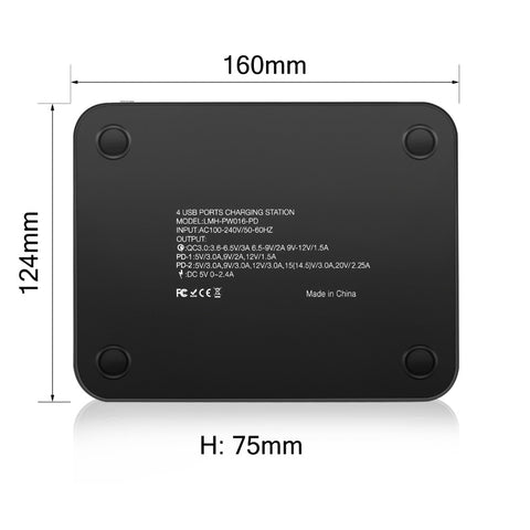 Dual PD QC3.0 4 Port USB 2.4A Desktop Multi-Function Charging Station Dock Intelligent Smart Charger - US Plug