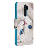 For Redmi Note 8/8 Pro Cellphone Cover Stand Function Wallet Design PU Leather Smartphone Shell Elegant Pattern Printed  Blue eyes cat