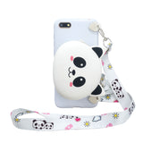For HUAWEI Y5 2018/Y5 2019 Cellphone Case Mobile Phone Shell Shockproof TPU Cover with Cartoon Cat Pig Panda Coin Purse Lovely Shoulder Starp  White