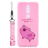 For OPPO F11 PRO Cartoon Lovely Coloured Painted Soft TPU Back Cover Non-slip Shockproof Full Protective Case with Lanyard Rose red