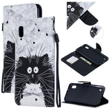 For Samsung A10/A20/A30 Smartphone Case PU Leather Wallet Design Cellphone Cover with Card Holder Stand Available Black white cat
