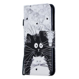 For Samsung A10/A20/A30 Smartphone Case PU Leather Wallet Design Cellphone Cover with Card Holder Stand Available Black white cat