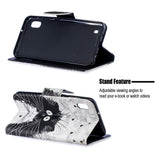 For Samsung A10/A20/A30 Smartphone Case PU Leather Wallet Design Cellphone Cover with Card Holder Stand Available Black white cat
