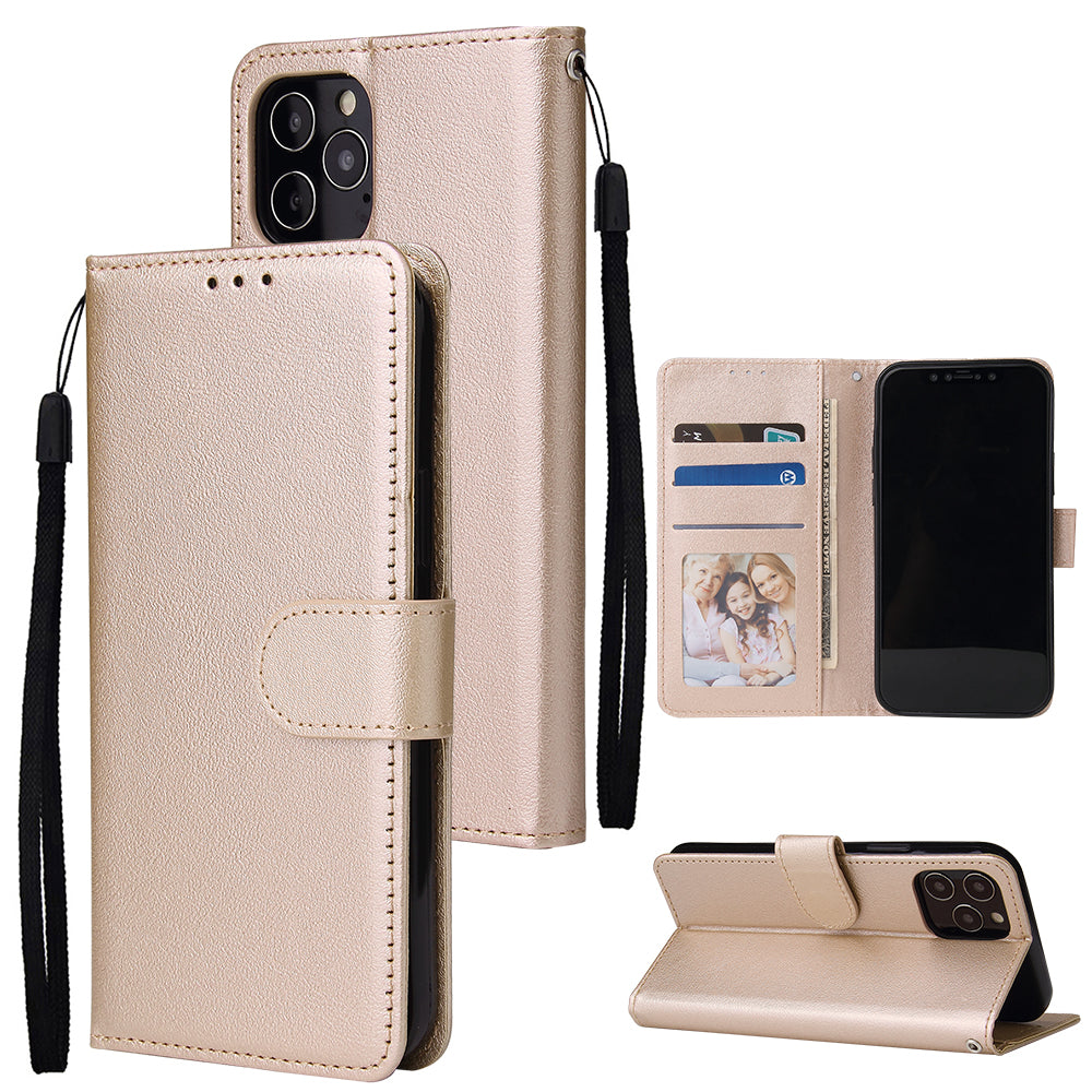 For Iphone 12 5.4 inch/6.1 inch/ 6.7 inch PU Leather Three-card Photo Frame Front Buckle Mobile Phone shell Golden