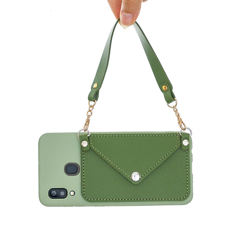 For HUAWEI P20/ P20 Lite/P20 Pro Mobile Phone Cover with Pu Leather Card Holder + Hand Rope + Straddle Rope green