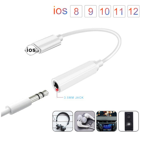 Music Headphone Adapter for iPhone 7 8 X AUX Adapter for Apple Interface Female to 3.5mm Male Adapters Headphone Jack Cable Plastic plate white